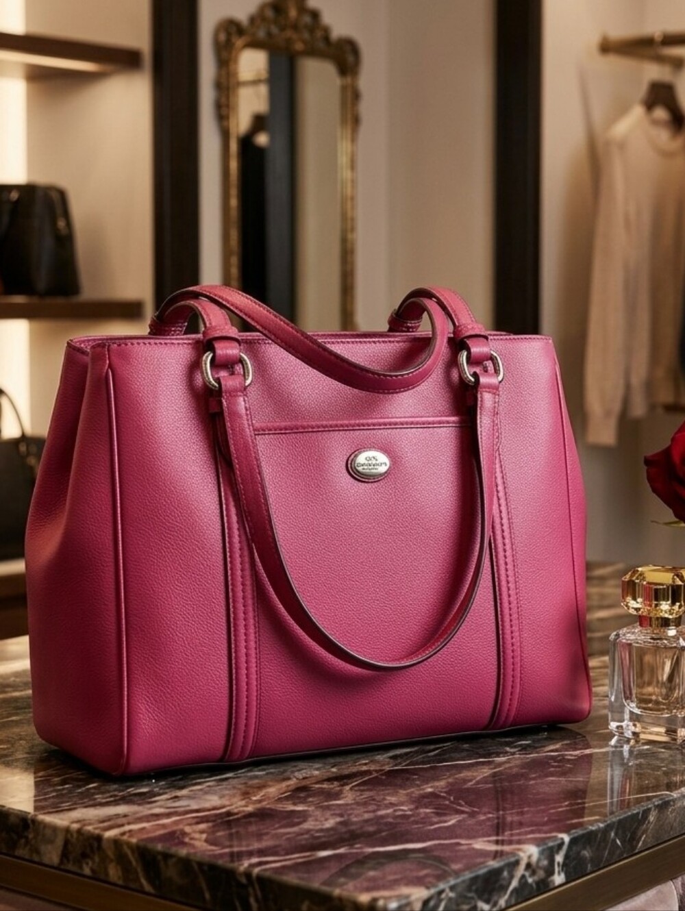 Coach Peyton Leather Jordan Double Zip Carryall Fuchsia